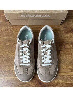Dr. Scholl's Be True Court Inspired Lace Up Sneakers Taupe Microfiber Size 8 W
